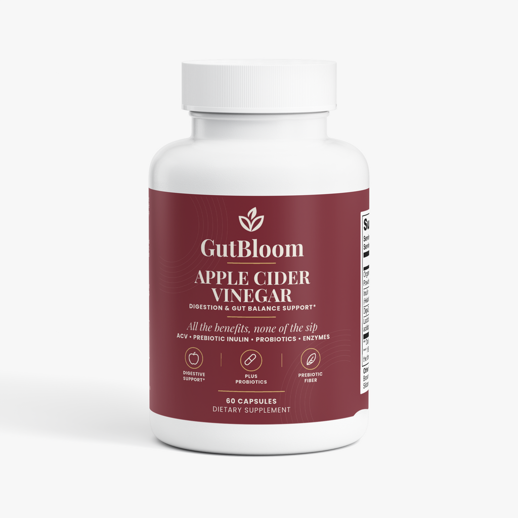 GutBloom Apple Cider Vinegar capsules bottle, 60 capsules