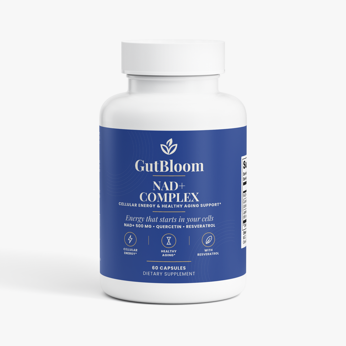GutBloom NAD+ Complex bottle, 60 capsules