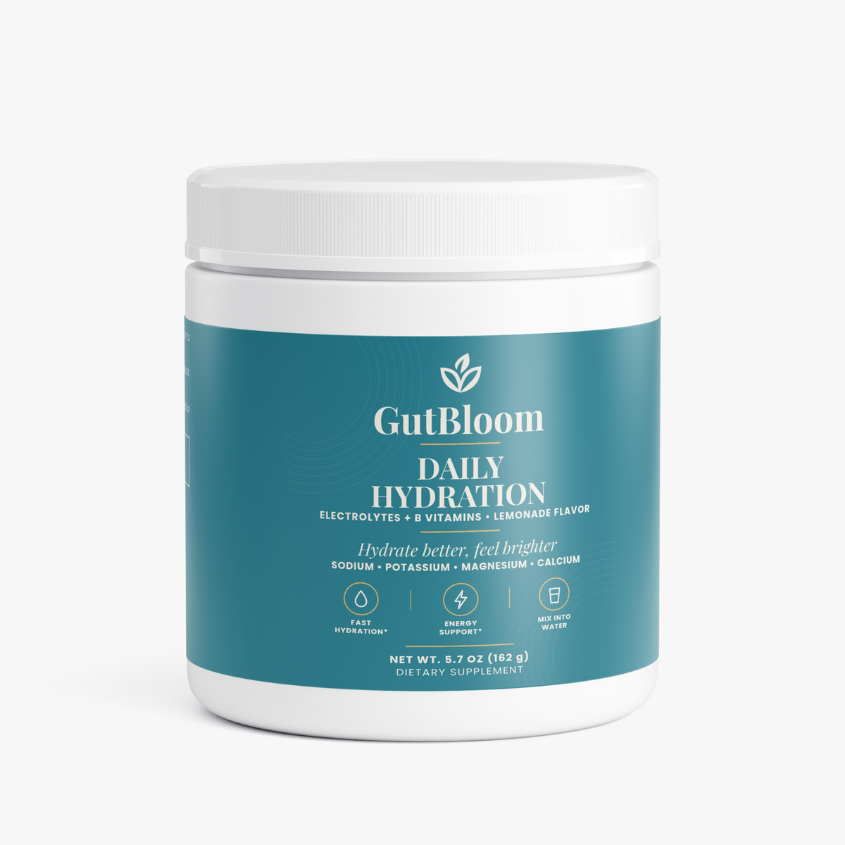 GutBloom Daily Hydration electrolyte drink mix, lemonade