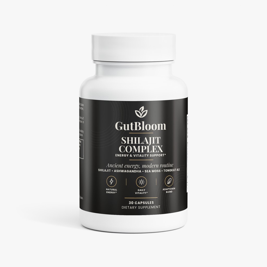 GutBloom Shilajit Complex bottle, 30 capsules