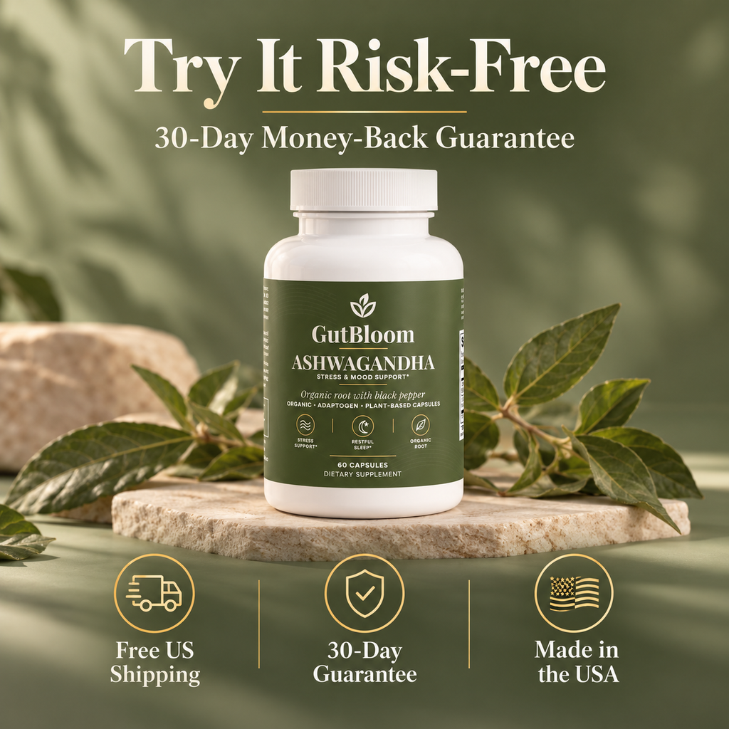 Try GutBloom Ashwagandha risk-free with a 30-day money-back guarantee