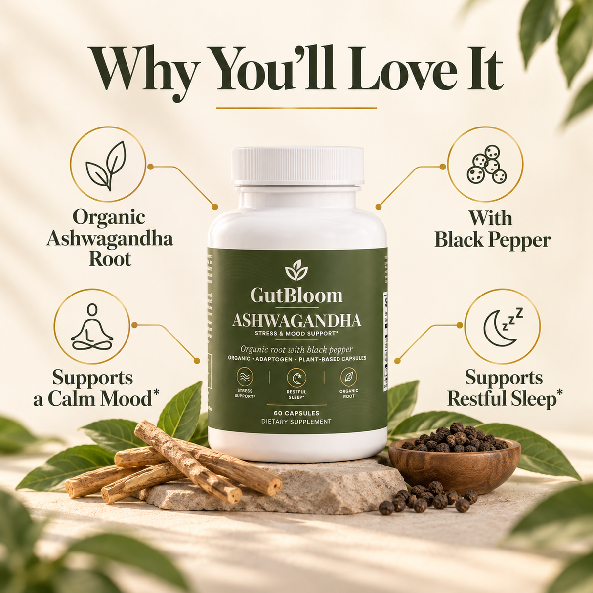 Why you'll love it: organic ashwagandha root with black pepper