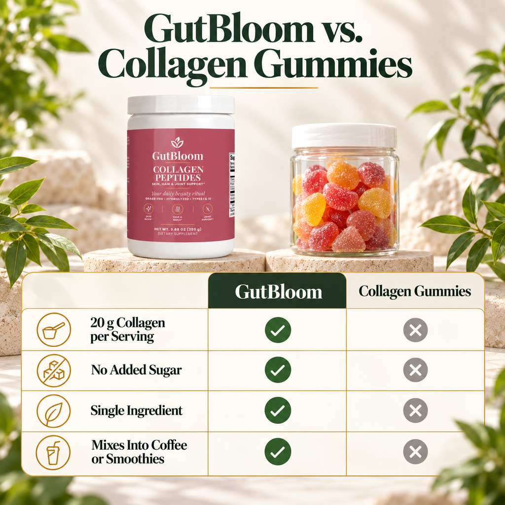 GutBloom Collagen Peptides compared with collagen gummies