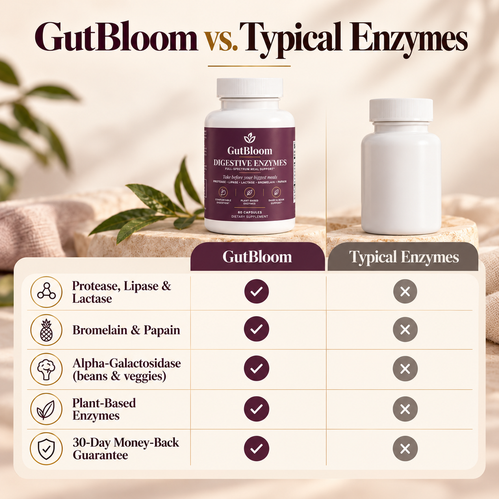 GutBloom Digestive Enzymes compared with typical enzyme supplements