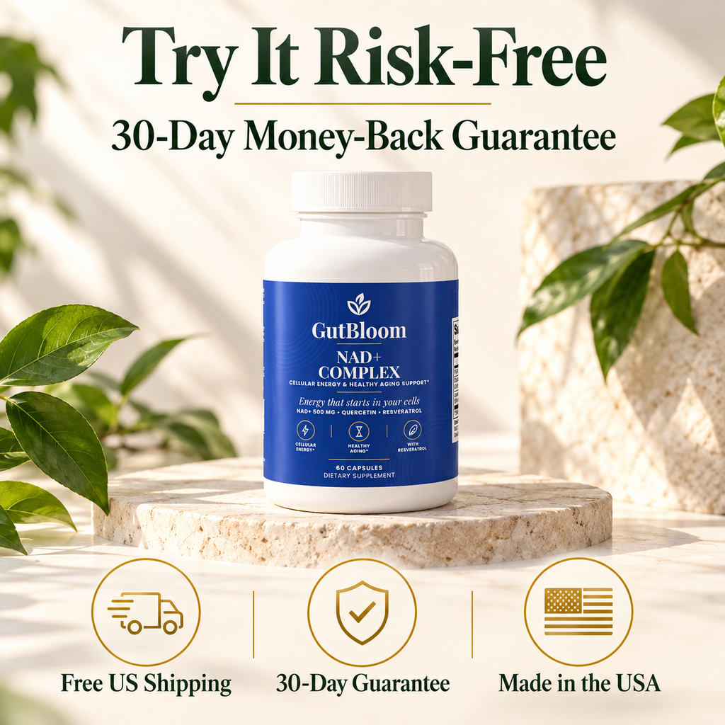 Try GutBloom NAD+ Complex risk-free with a 30-day money-back guarantee