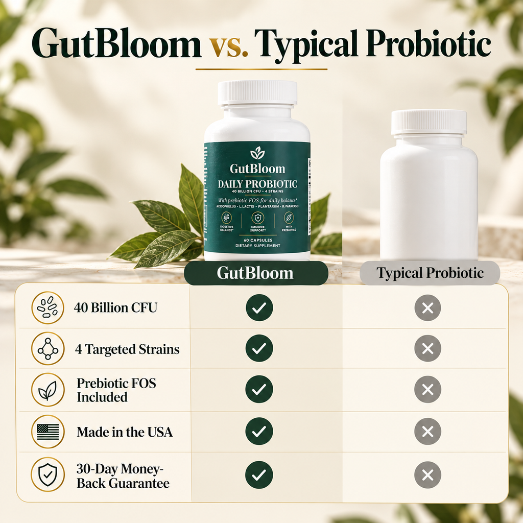 GutBloom Daily Probiotic compared with a typical probiotic