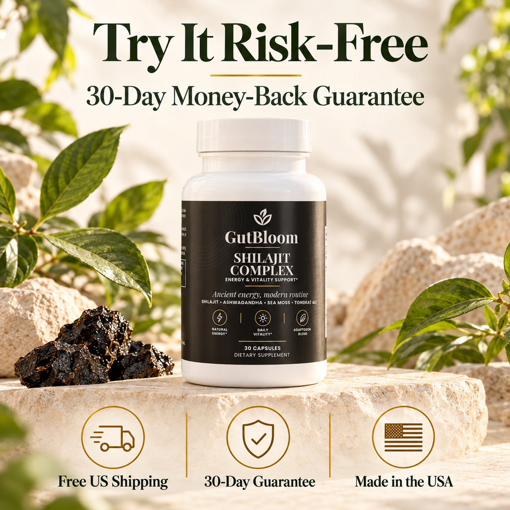 Try GutBloom Shilajit Complex risk-free with a 30-day money-back guarantee