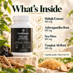 What's inside: shilajit extract 400 mg, ashwagandha, sea moss and tongkat ali