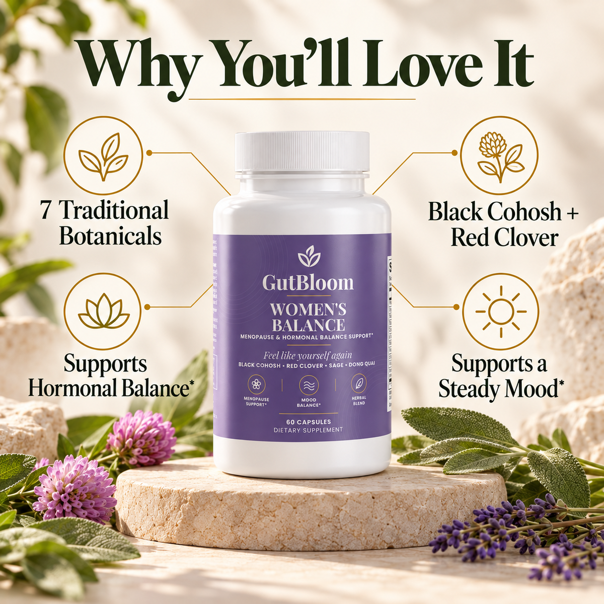 Why you'll love it: 7 traditional botanicals including black cohosh and red clover